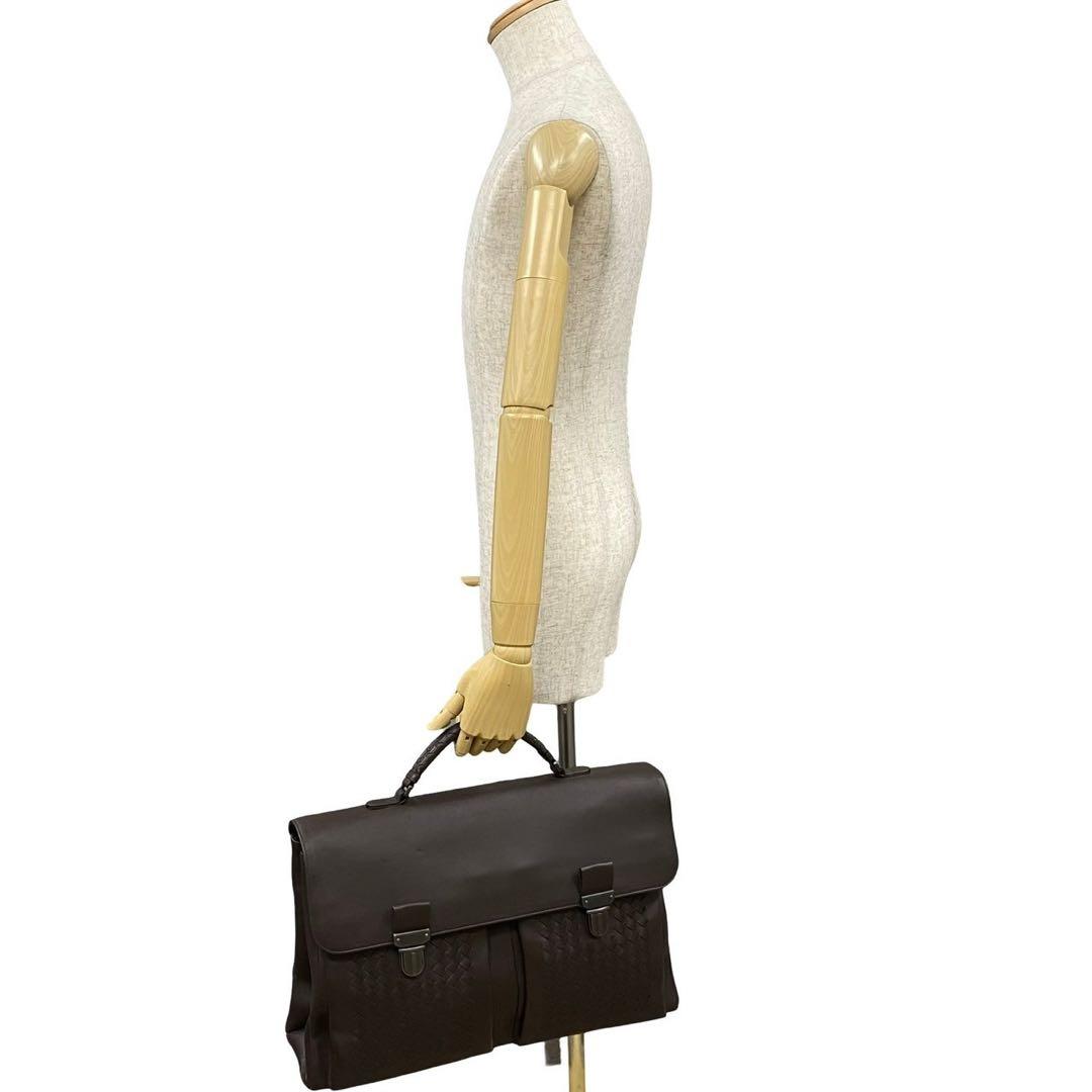 極 美品 袋付 ボッテガヴェネタ イントレチャート レザー ビジネスバッグ 茶