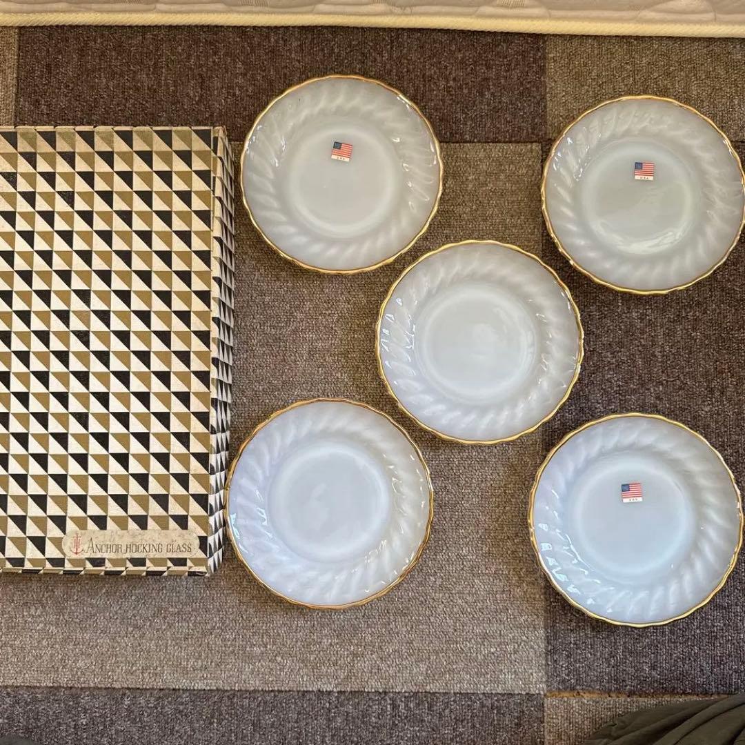 ファイヤーキング シェル ホワイト ゴールドリム プレート　5枚セット　USA