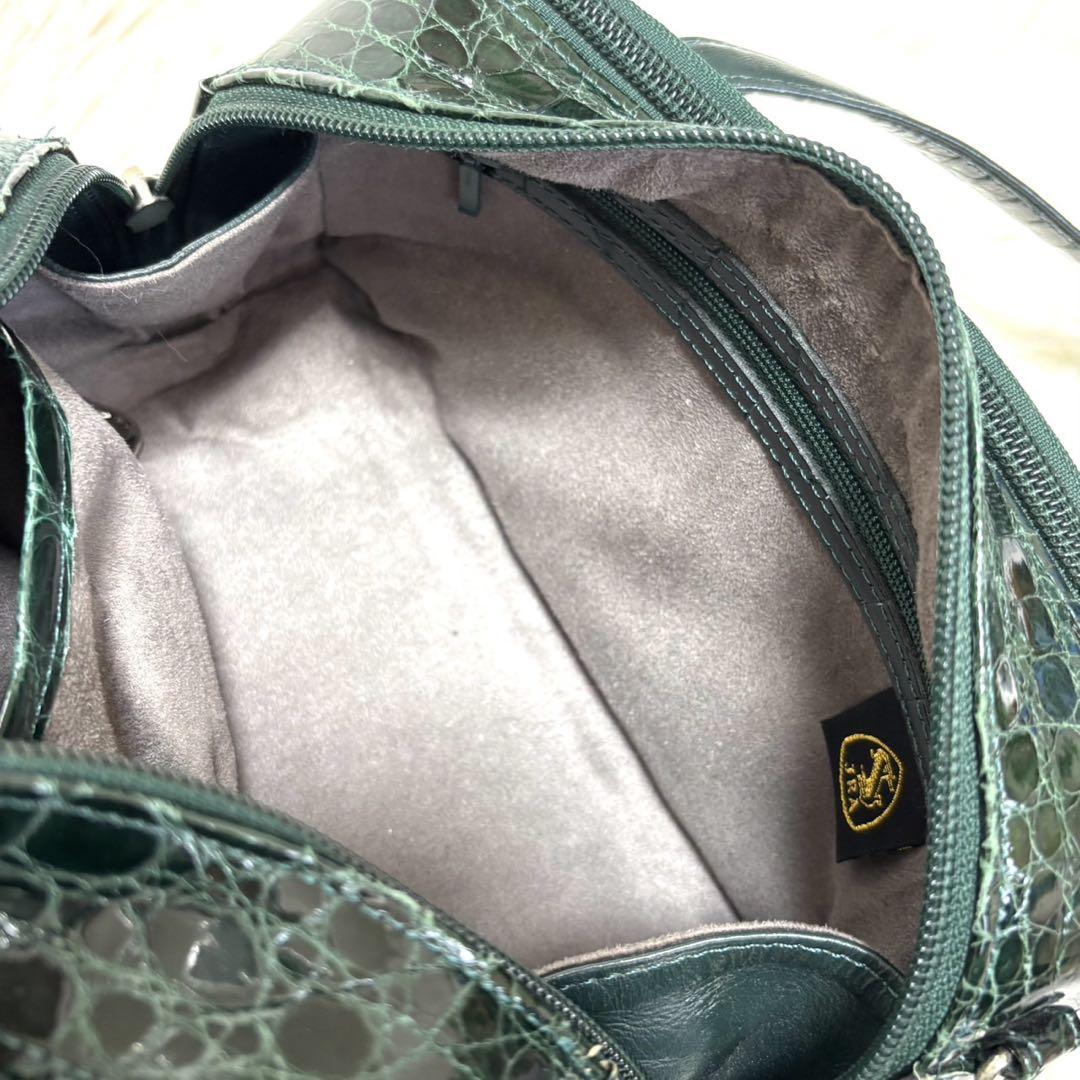 【極美品】JRA認定 ハンドバッグ ワンショルダー クロコダイル グリーン