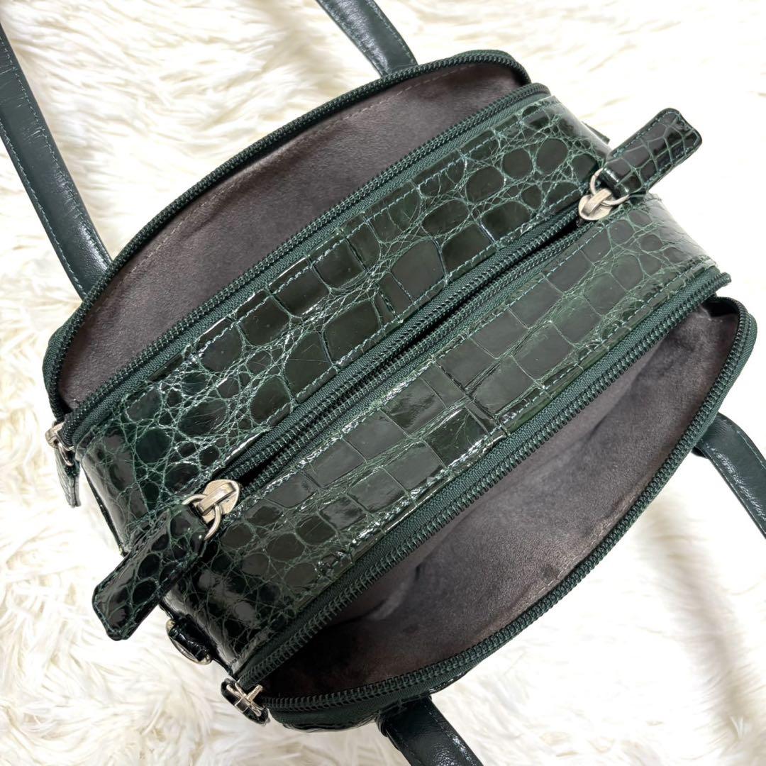 【極美品】JRA認定 ハンドバッグ ワンショルダー クロコダイル グリーン