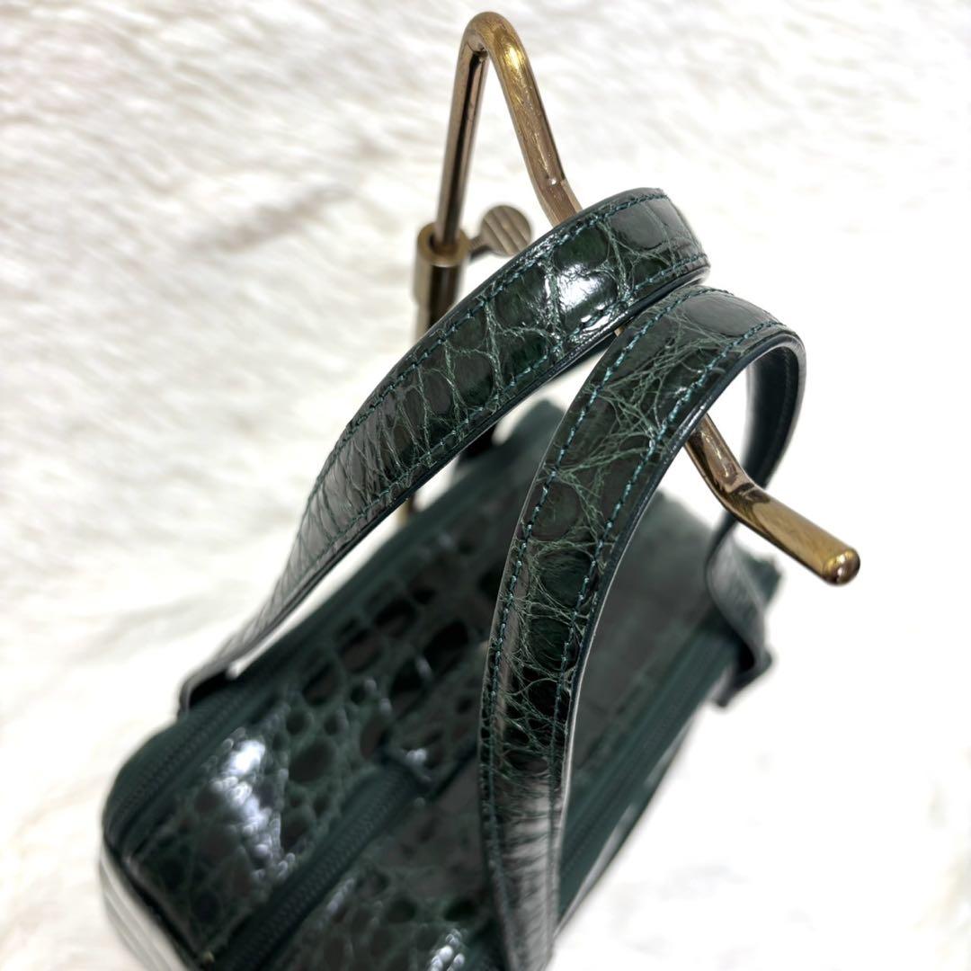 【極美品】JRA認定 ハンドバッグ ワンショルダー クロコダイル グリーン