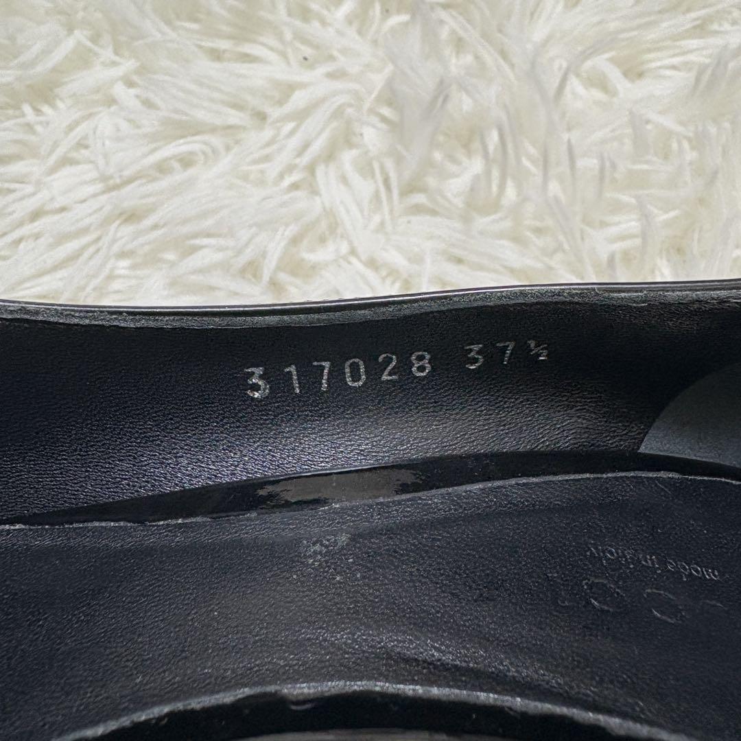 【美品】GUCCI ホースビット オープントゥパンプス ブラックエナメルレザー