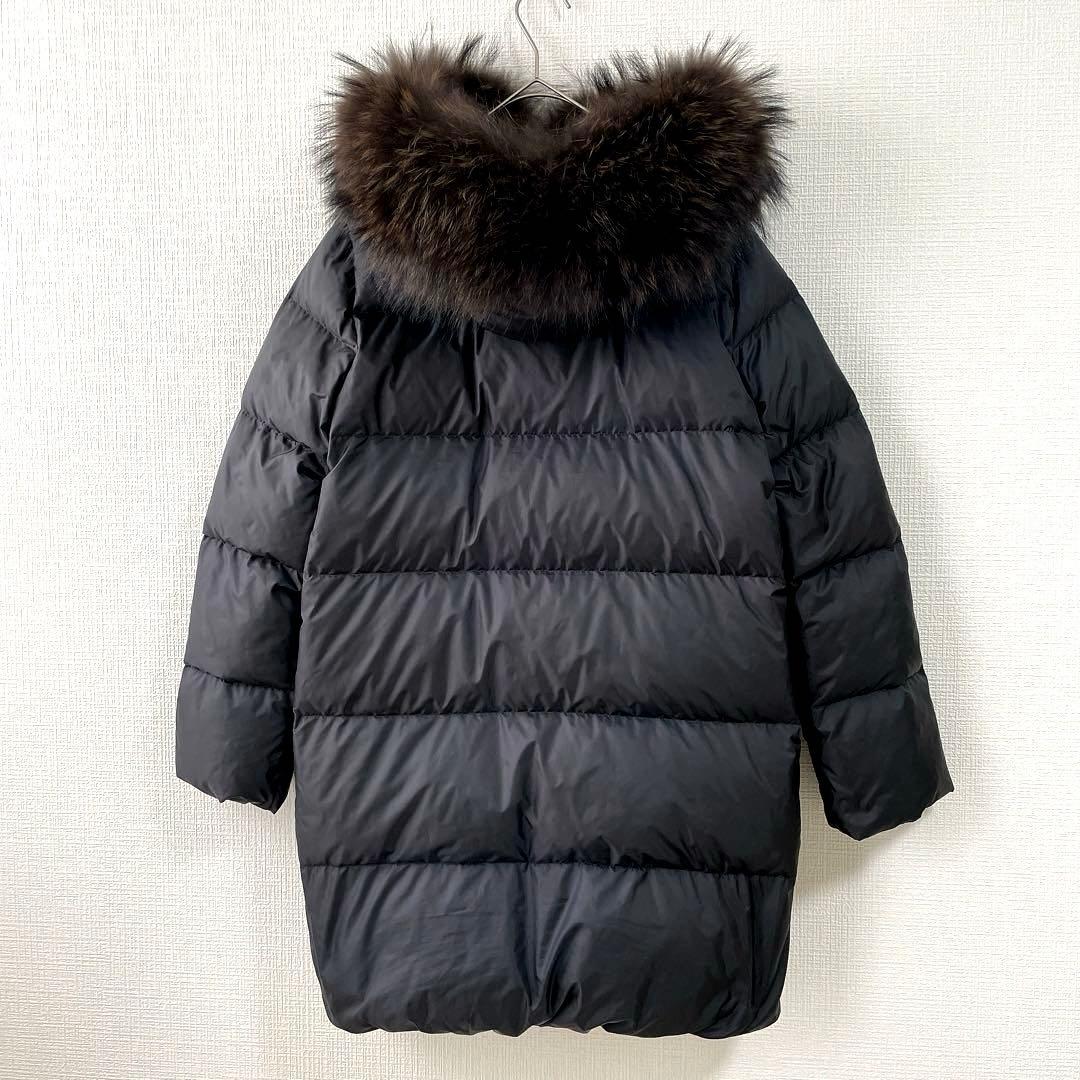 ナノユニバースx西川ダウン✨ラクーンファー ロングダウンコート 36 黒 軽量 ナノユニバースx西川ダウン✨ラクーンファー ロングダウンコート 36 黒 軽量