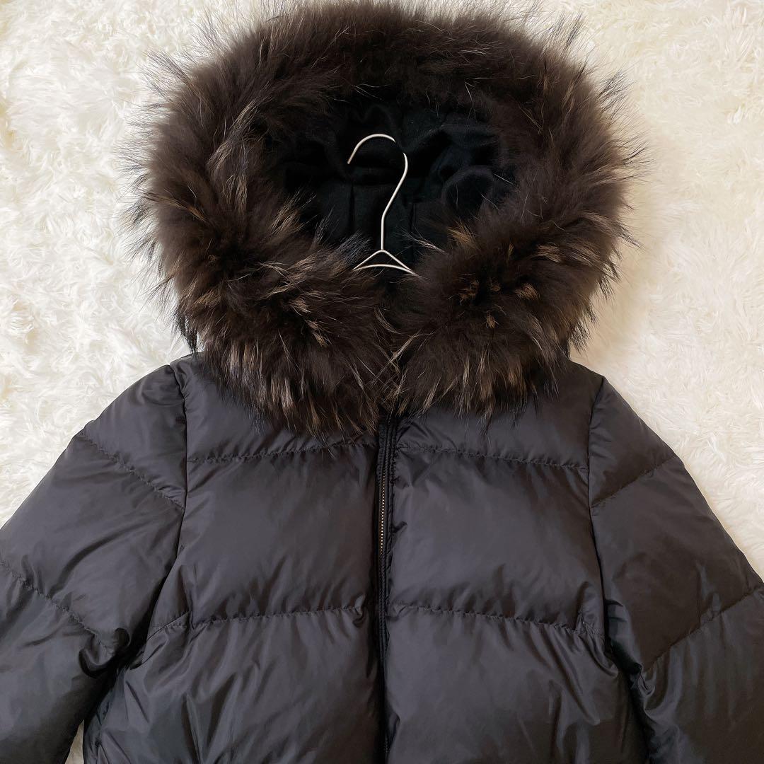 ナノユニバースx西川ダウン✨ラクーンファー ロングダウンコート 36 黒 軽量 ナノユニバースx西川ダウン✨ラクーンファー ロングダウンコート 36 黒 軽量