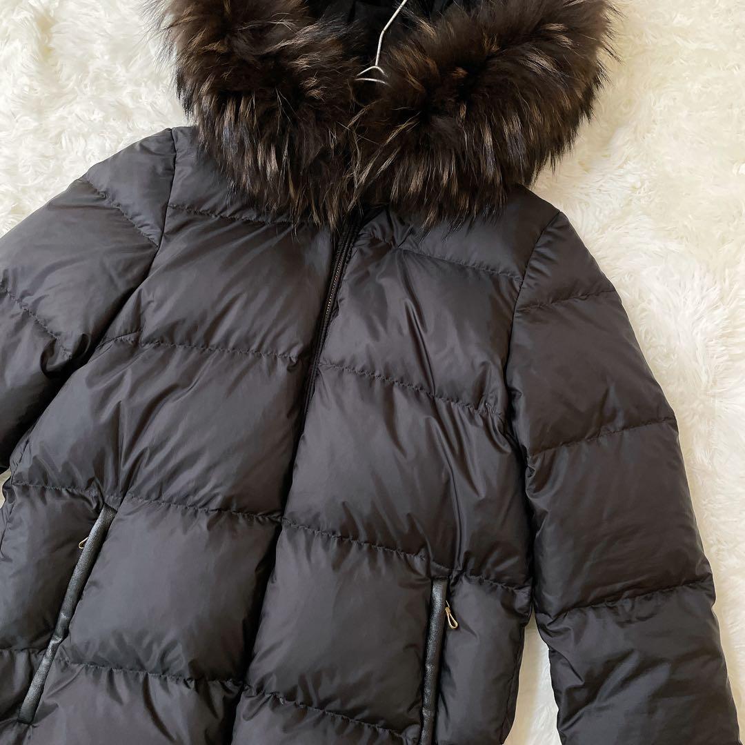 ナノユニバースx西川ダウン✨ラクーンファー ロングダウンコート 36 黒 軽量 ナノユニバースx西川ダウン✨ラクーンファー ロングダウンコート 36 黒 軽量