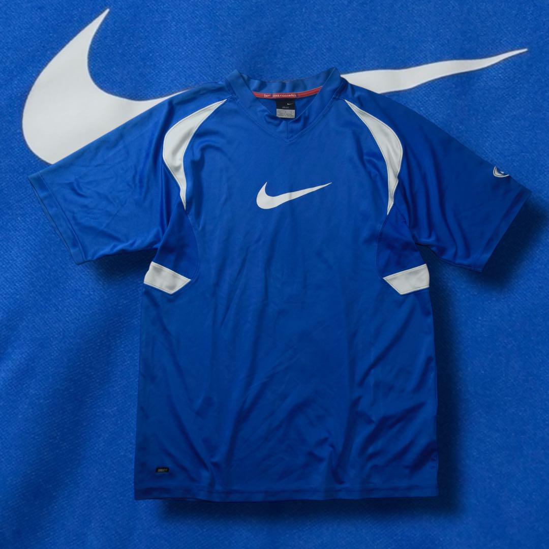 【国内発送】 00s NIKE ゲームシャツ テック デカロゴ ブルー 異素材 y2k ウェア