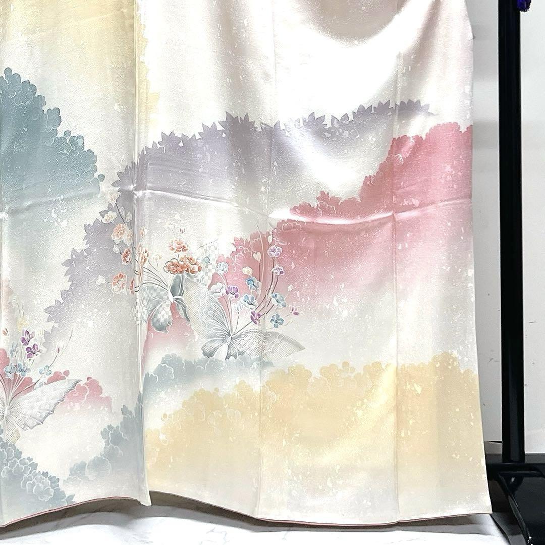 定番のお歳暮 訪問着 刺繍 金彩 銀彩 蝶 花模様 パステルカラー 紋無し 着物 着物・浴衣