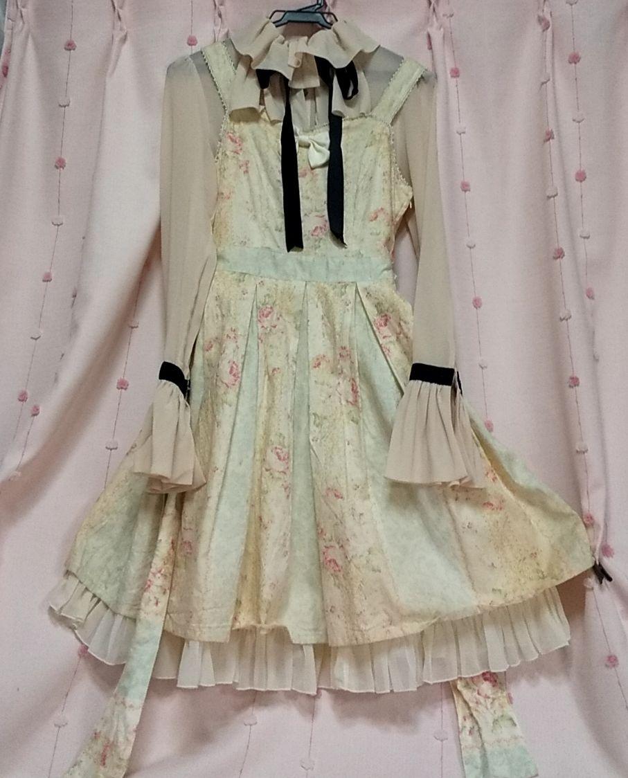 花柄 ワンピース クラシカル ロリータ ロリィタ ブーケ 生成 水色 ブラウス