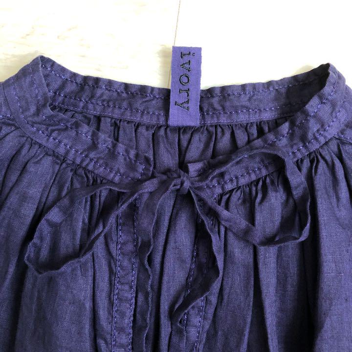 ジョンブルⓂ エボニーアイボリー 茄子紺 HmVb3-m19704403129 リネンチュニックワンピース サイドにポ