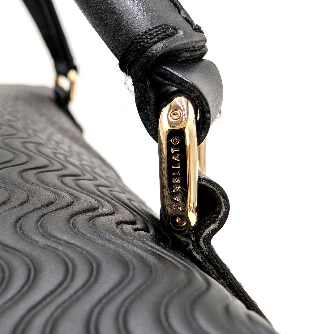 極美品 希少サイズ ザネラート ポスティーナ L 2WAYバッグ カシミア 黒 ザネラート ポスティーナ 2WAY 金具 ショルダーバッグ ブラック
