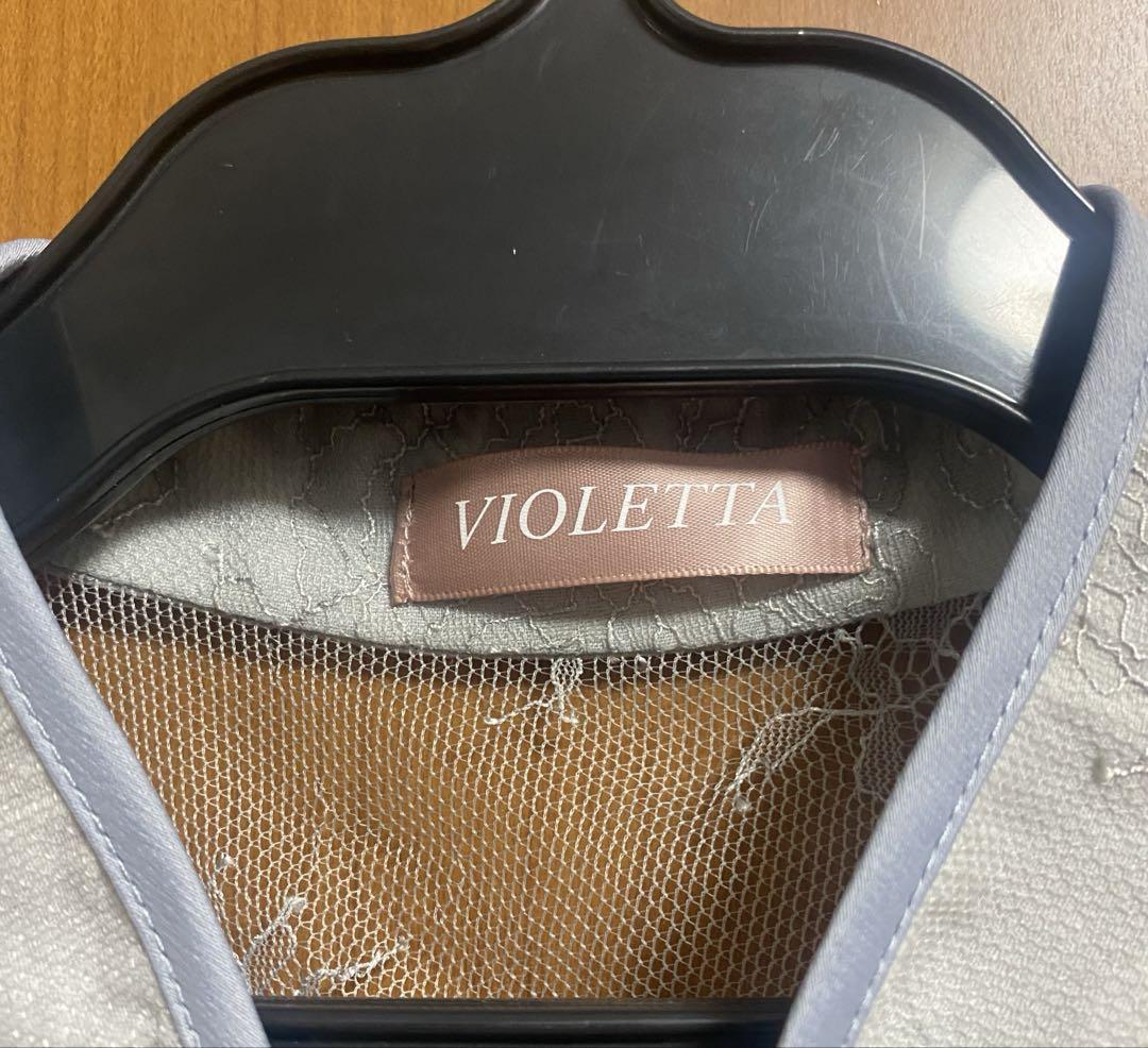 【美品】VIOLETTAレース袖付きオケージョンドレス ライトブルー