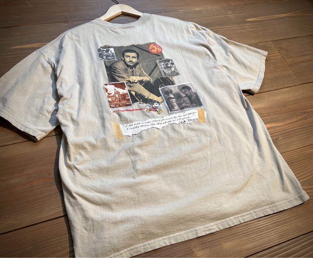 レア　ディズニー　両面プリント　ウォルト　tシャツ ミッキー ベージュ　XXL