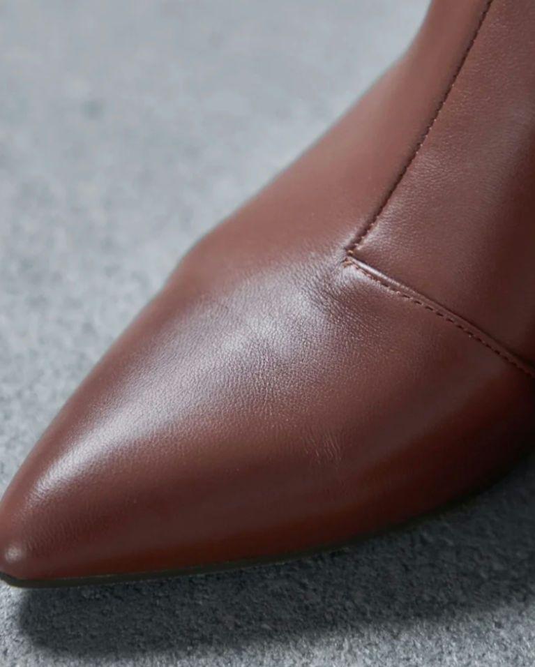 STYLE DELIブラウン レザー ブーツ ポインテッドトゥ ヒール6.5cm