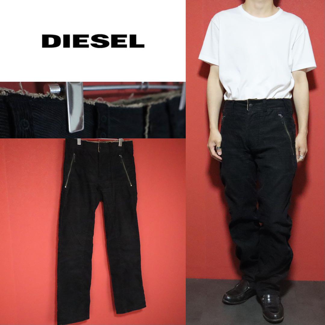 【激渋】DIESEL 八の字ジップ ほつれデザイン コーデュロイ ワイドパンツ