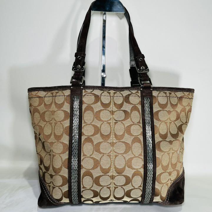 ックなど 美品 シグネチャー ブラウン 定番 人気 iCg5z-m19735061061 COACH コーチ トートバッグ らくらくメ