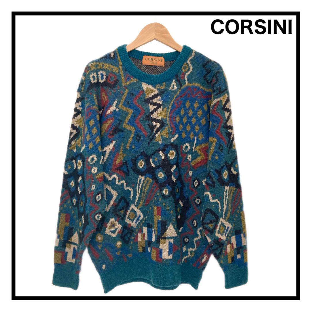 CORSINI ITALIA レトロ古着 総柄ニット ウールセーター 90s-