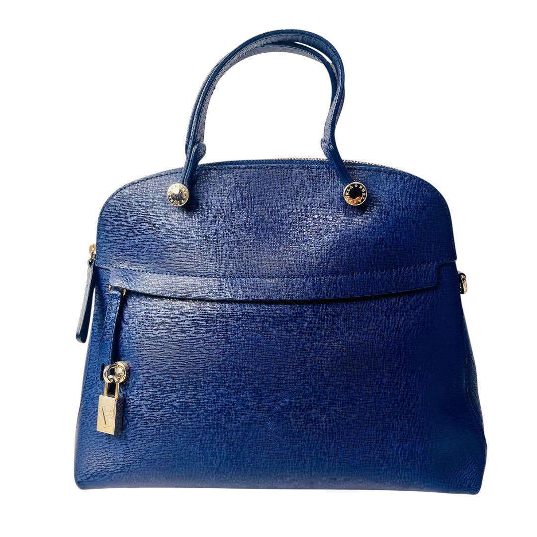 美品✨FURLA フルラ パイパー 2way ショルダーバッグ 南京錠 ネイビー