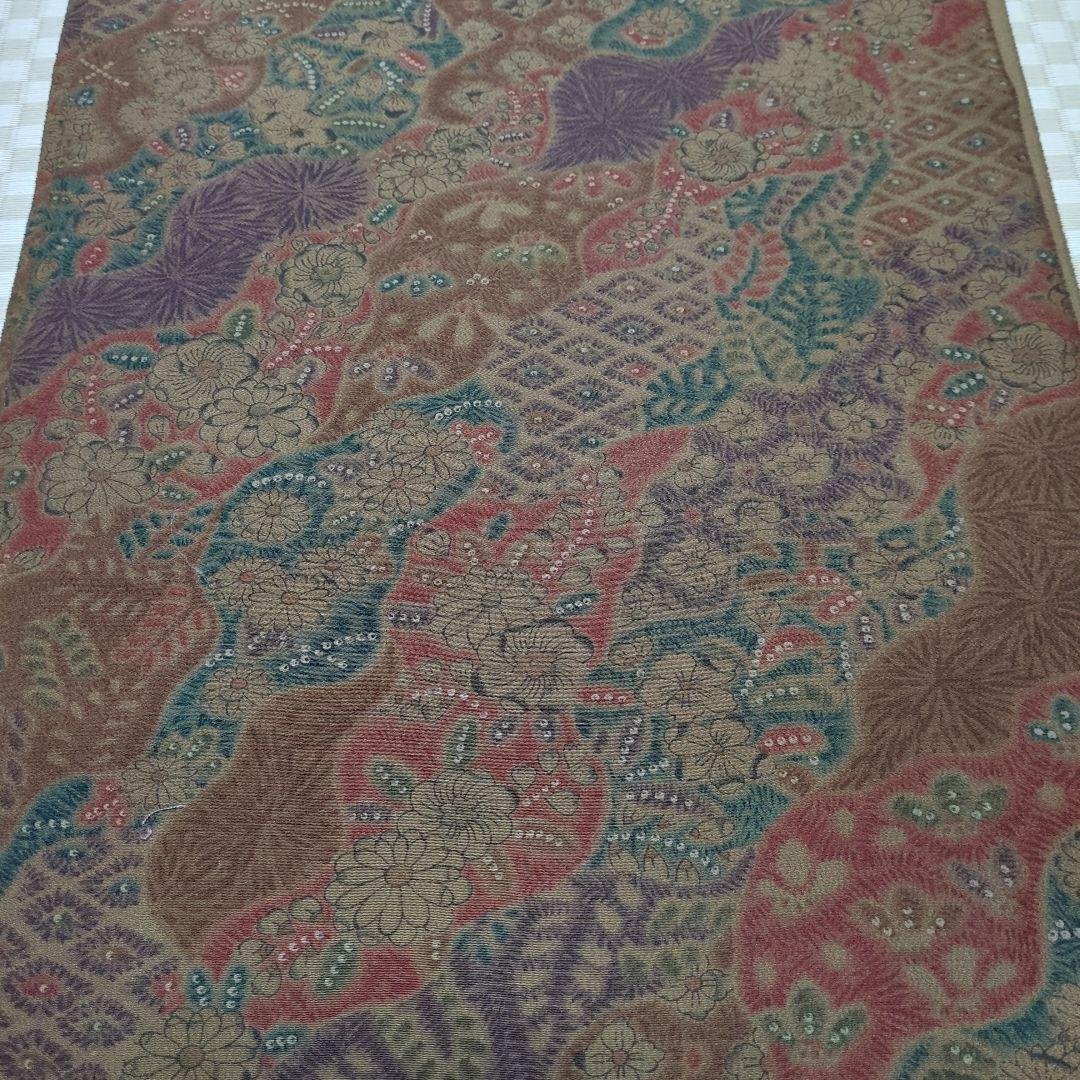 284　 着物ハギレ　36×330㎝　辻が花　ダークカーキグリーン