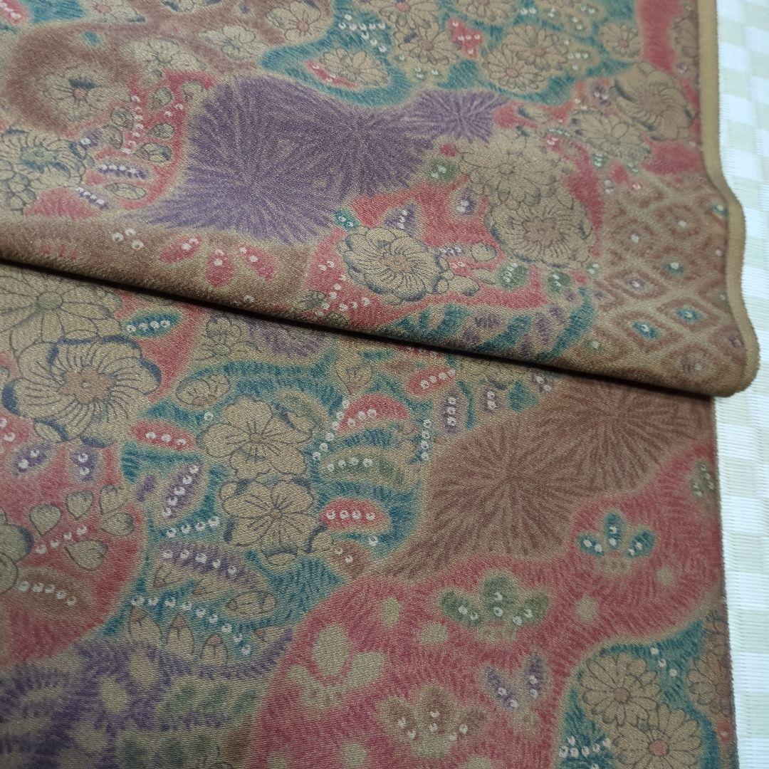 284　 着物ハギレ　36×330㎝　辻が花　ダークカーキグリーン