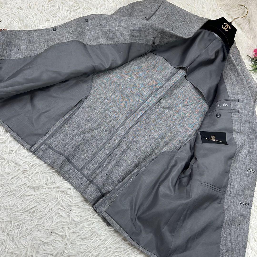 ランバン メンズ スーツ 上下セット 麻100% グレー 美品 L 50