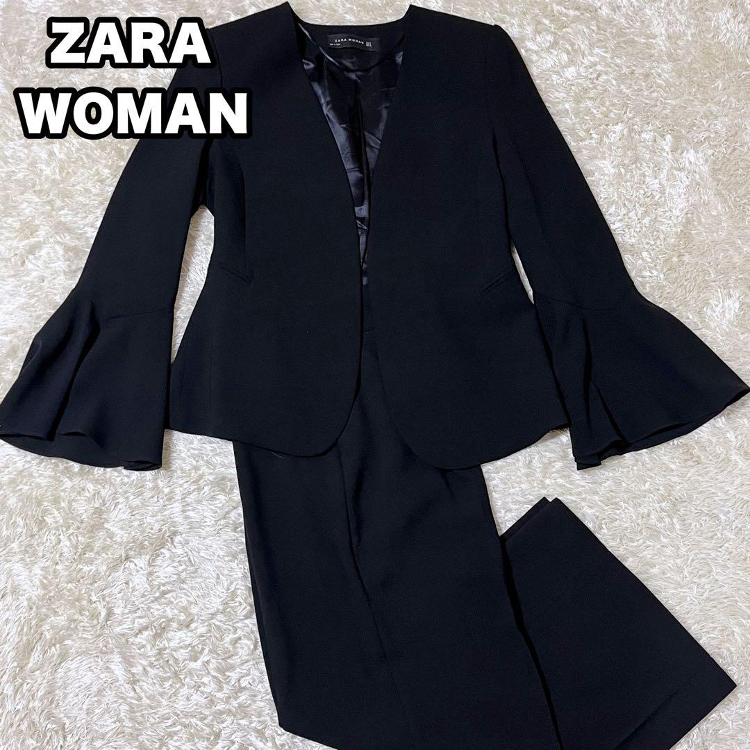✨美品✨ ZARA WOMAN スーツ ノーカラー 袖フレア ブラック S M
