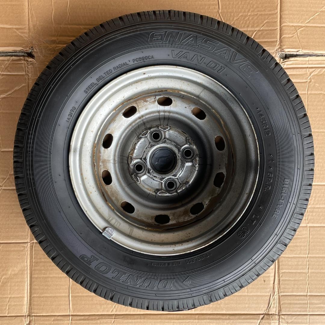 タケ 145R12 6PR ダンロップ 新品サマータイヤ 中古ホイール2本