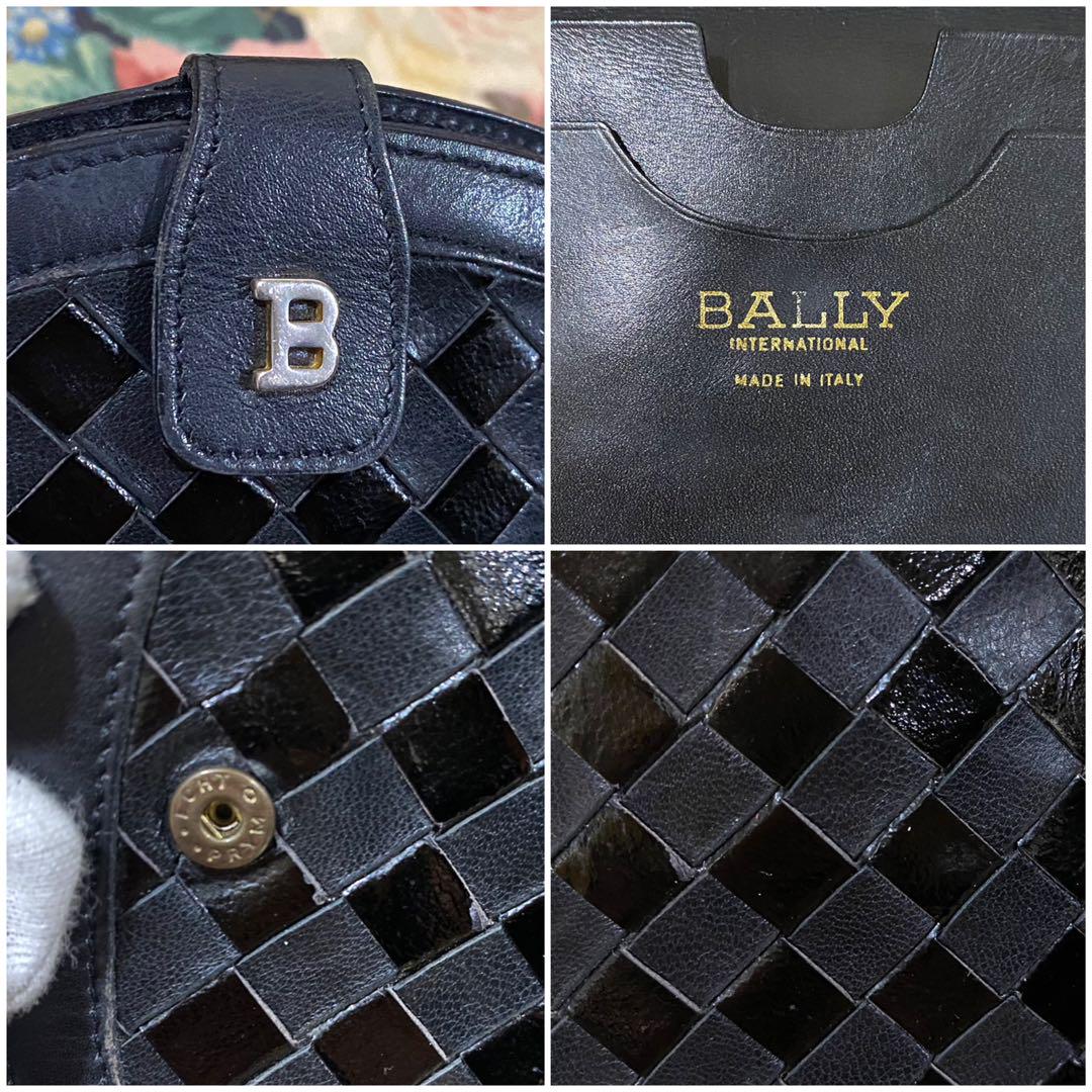 OLD BALLY 二つ折り財布 イントレチャート エナメル×レザー ブラック