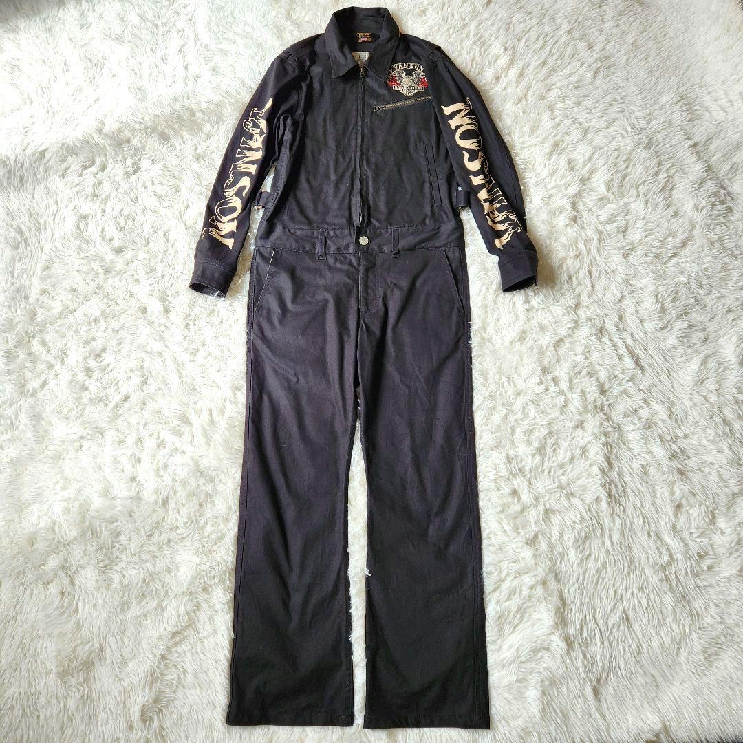 vanson オールインワン　つなぎ　ファイアーイーグル　刺繍　ブラック