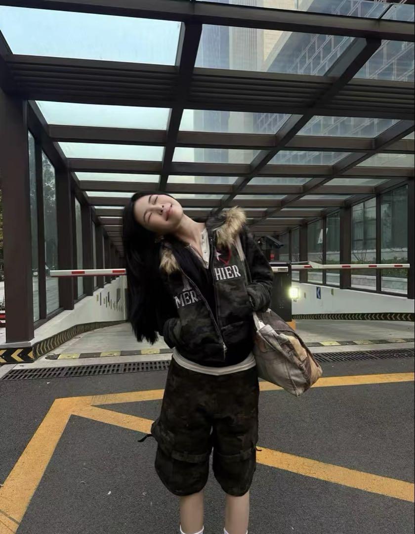 Y2K カモ柄 ファーフーディー camouflage fur Parker - メルカリ