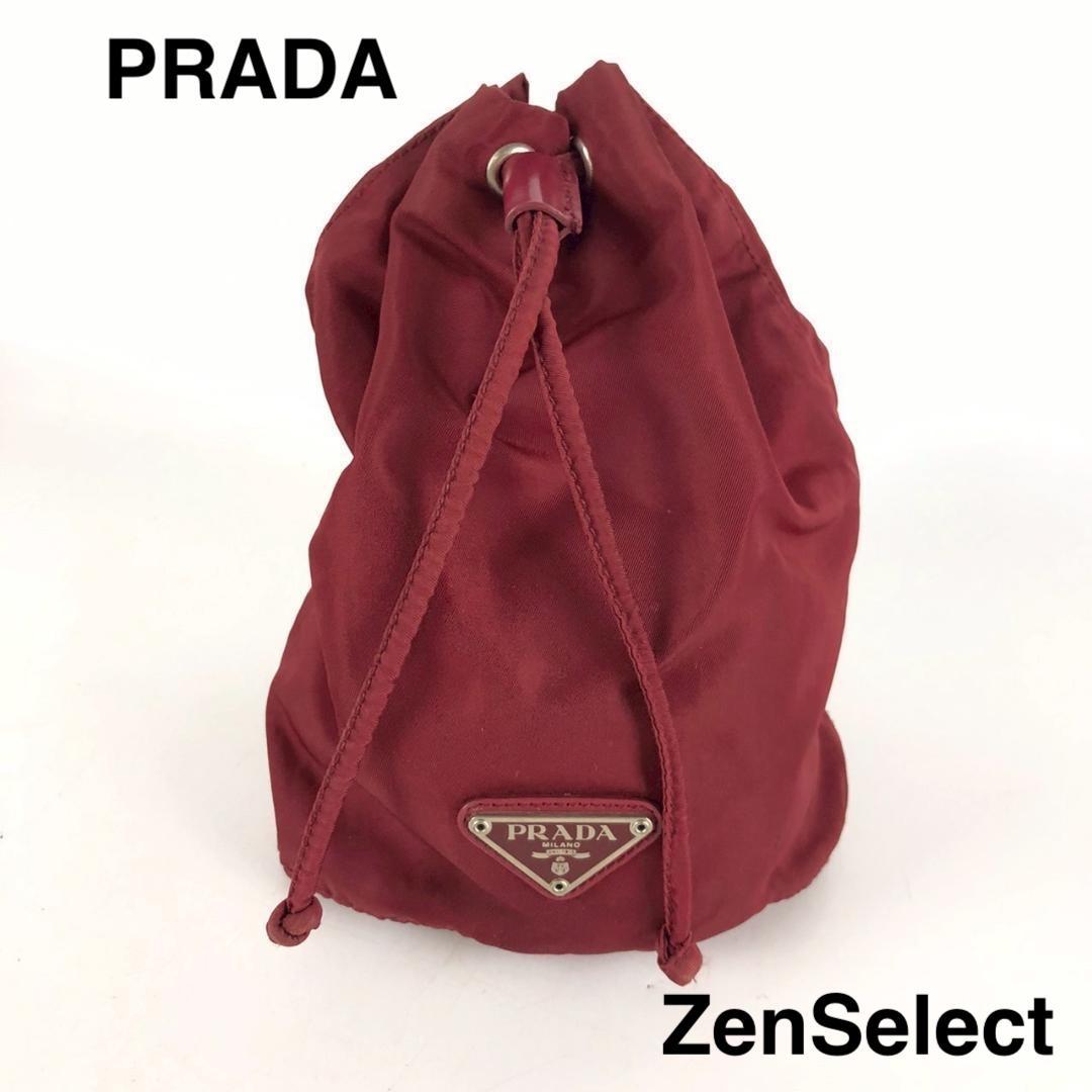 PRADA プラダ ナイロン ロゴプレート ポーチ レッド レディース ブランド