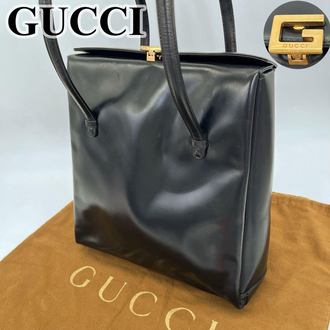 【美品】グッチ トートバッグ 肩掛け G金具 カーフレザー 黒 002 2046