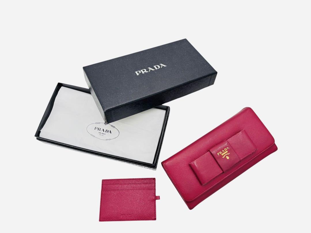 PRADA プラダ サフィアーノレザー 長財布 ピンク ゴールド リボンモチーフ