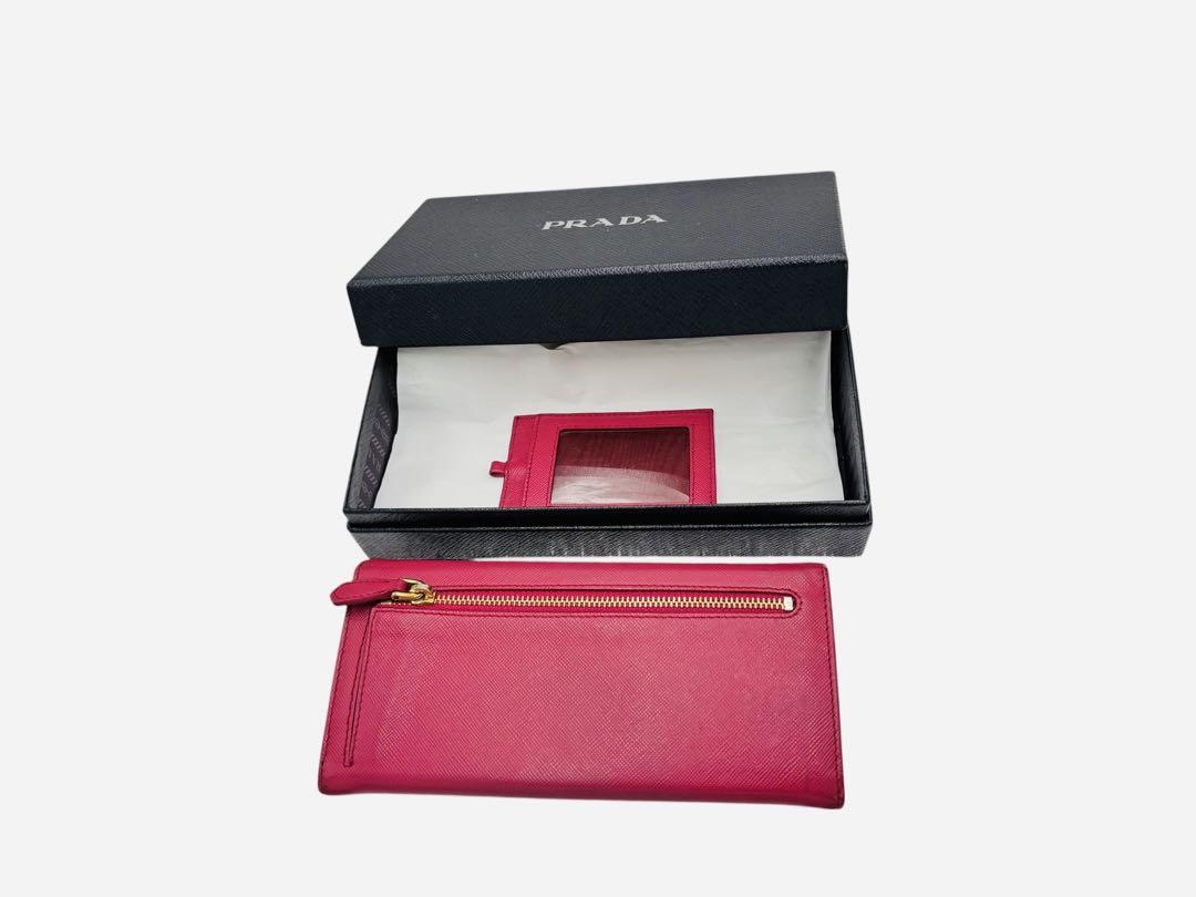 PRADA プラダ サフィアーノレザー 長財布 ピンク ゴールド リボンモチーフ