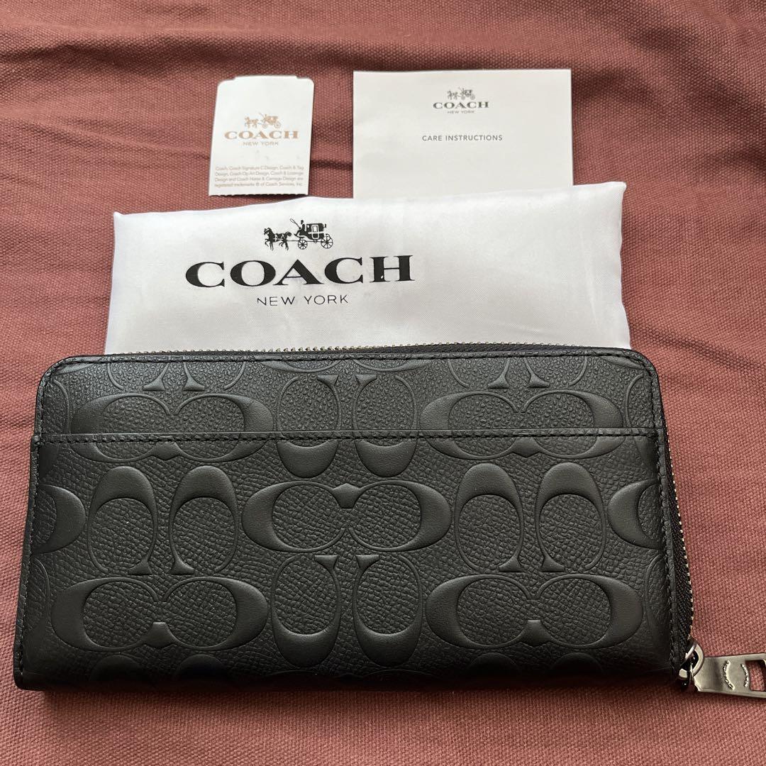 COACH★黒　レザー　ユニセックス　長財布 Accordion Wallet