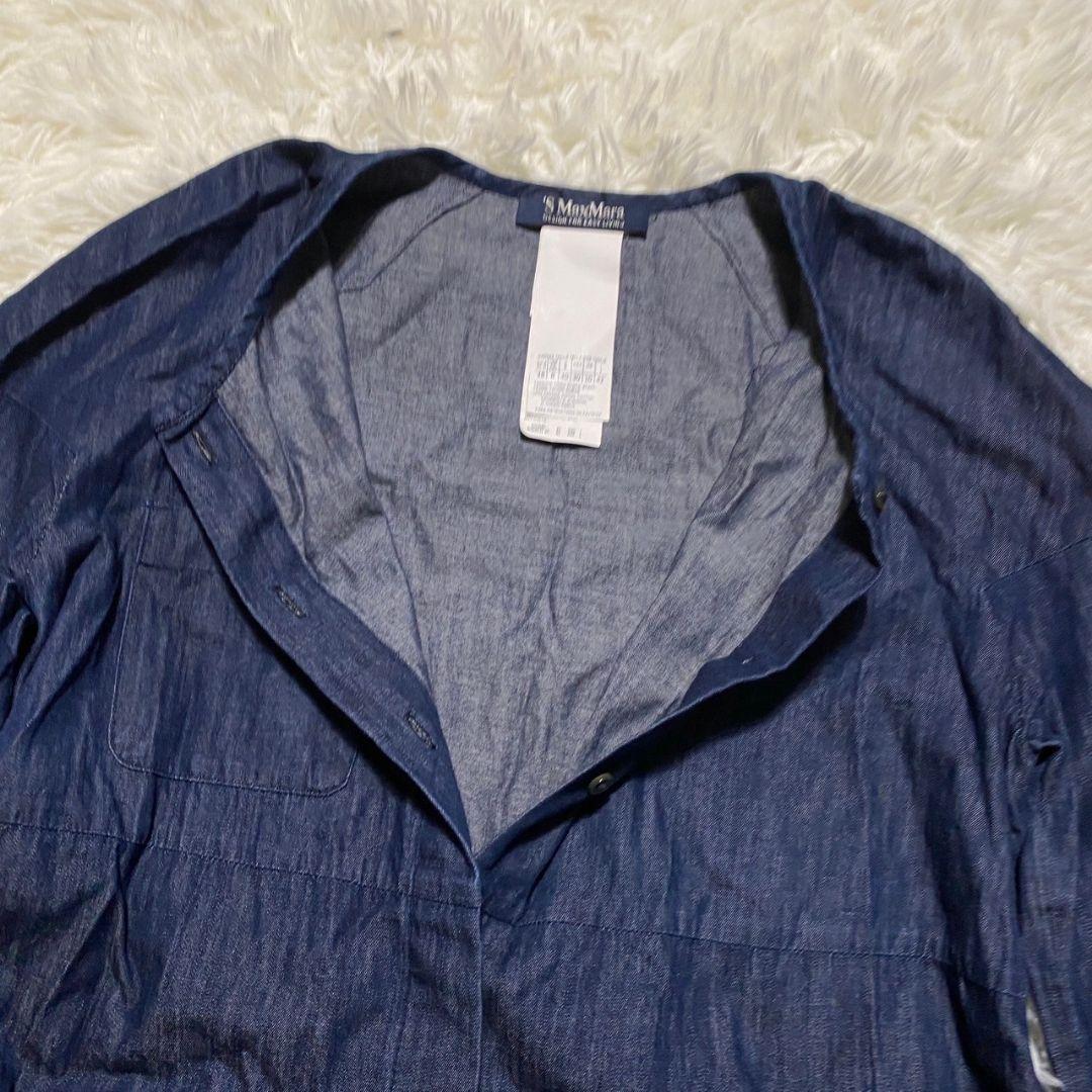 S MaxMara ロング デニムシャツ インディゴ 洗える XL相当