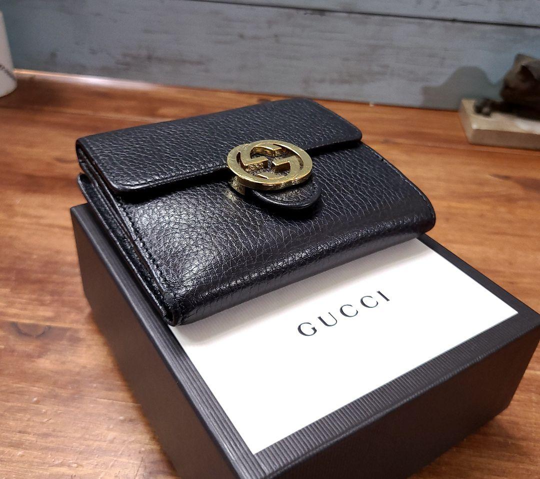 GUCCI グッチ 3つ折り財布 ブラック 615525 インターロッキングG