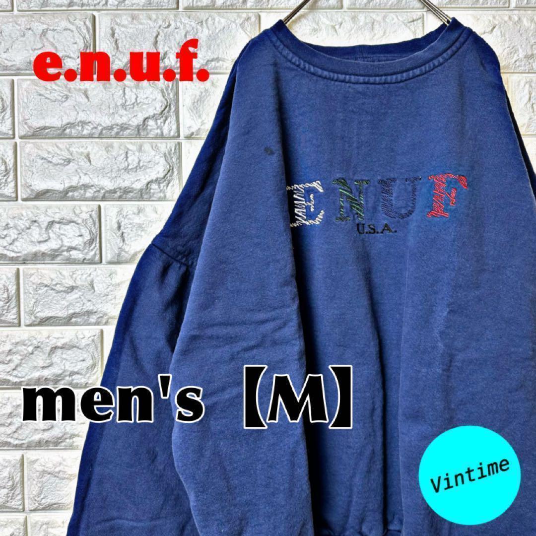 V94【e.n.u.f.】刺繍スウェット【メンズM】ネイビー