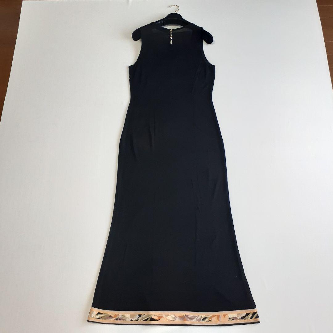 【美品】レオナール シルク ロングワンピース フラワートリム ラインストーン L 画像2