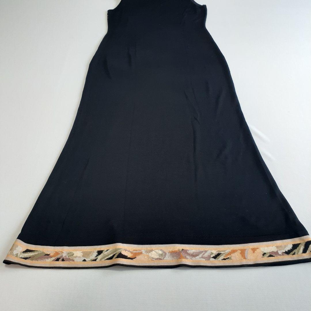 【美品】レオナール シルク ロングワンピース フラワートリム ラインストーン L 画像8