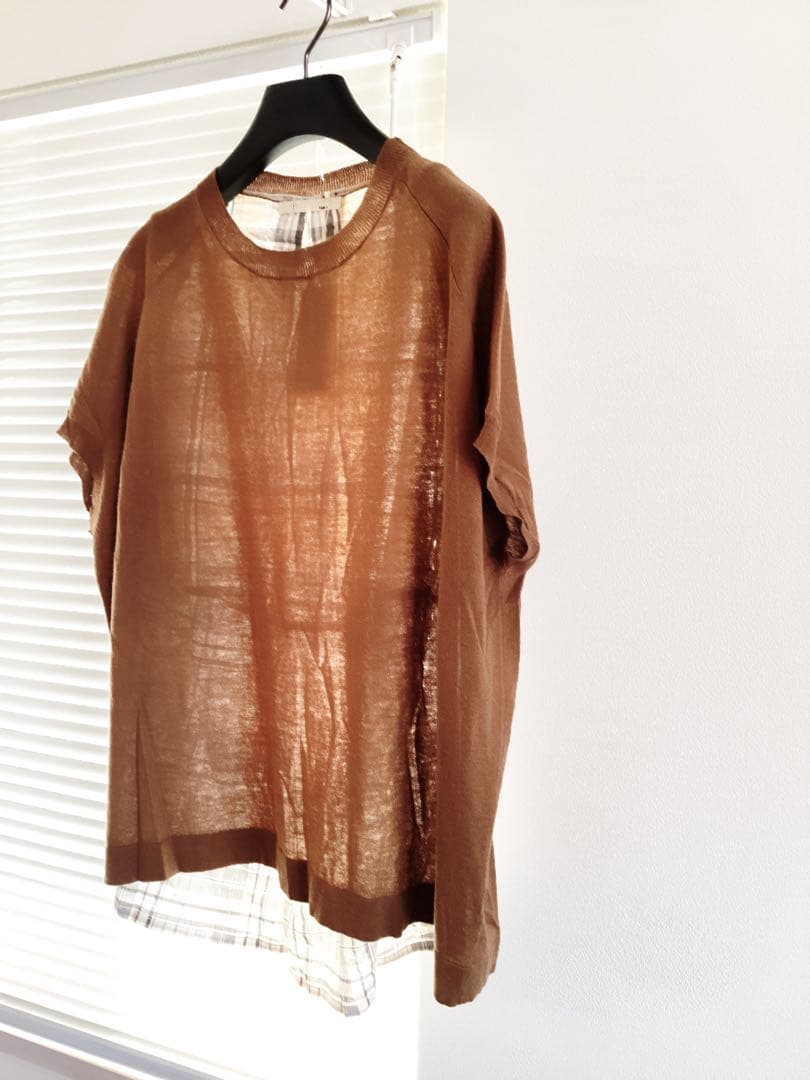 【TANG】綿×麻背中切り替えゆったりデザインニットカットソー 定価16500円 【TANG】綿×麻背中切り替えゆったりデザインニットカットソー 定価16500円