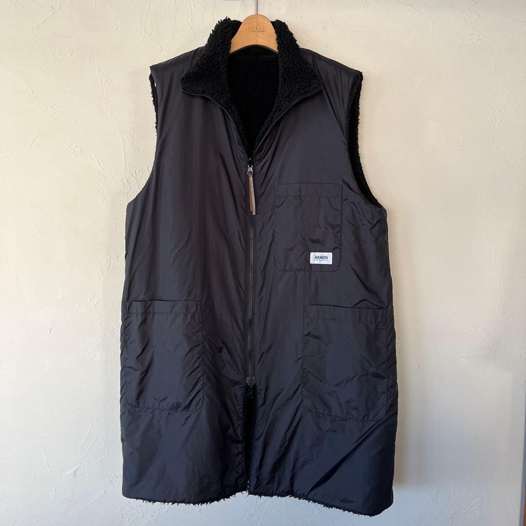 ARMEN リバーシブル　ボアロングベスト　美品　 ラックス別注　完売　黒 ARMEN リバーシブル ボアロングベスト 美品 ラックス別注 完売 黒
