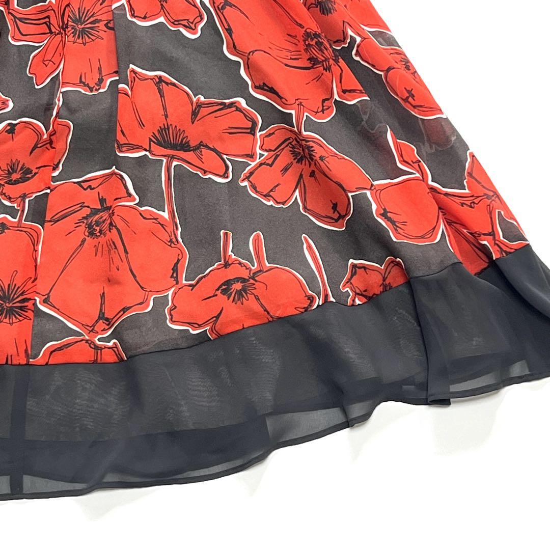エムズグレイシー　花柄　ワンピース　赤 極美品】エムズグレイシー ワンピース 花柄 リボン シフォン 赤