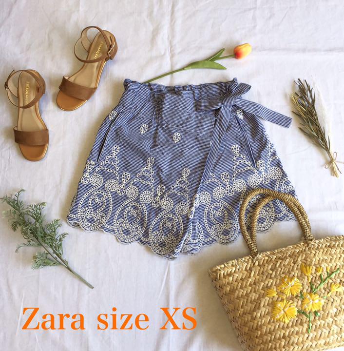 ZARA ギンガムチェック 刺繍 ショートパンツ