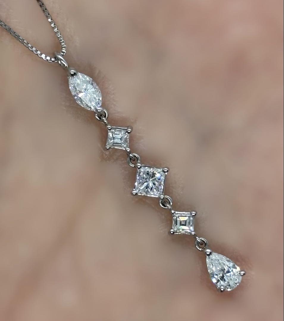 943◆未使用◆ファンシーカット ライン ダイヤモンド ネックレス◇0.64ct