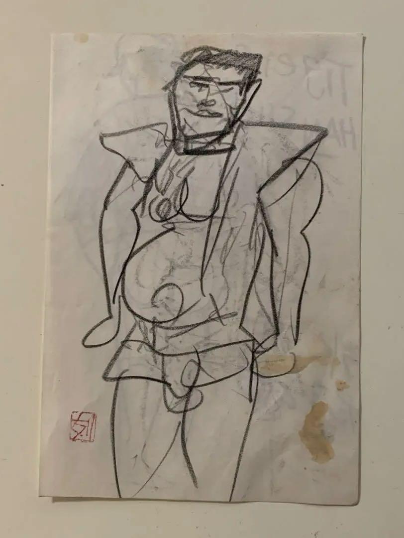 原画　デッサン　野球人　須田剋太作