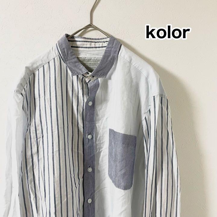 13SS kolor クレイジーパターンストライプシャツ 日本製 パッチワーク 激安価格の sacai 長袖シャツ ストライプシャツ クレイジーパターン シャツ