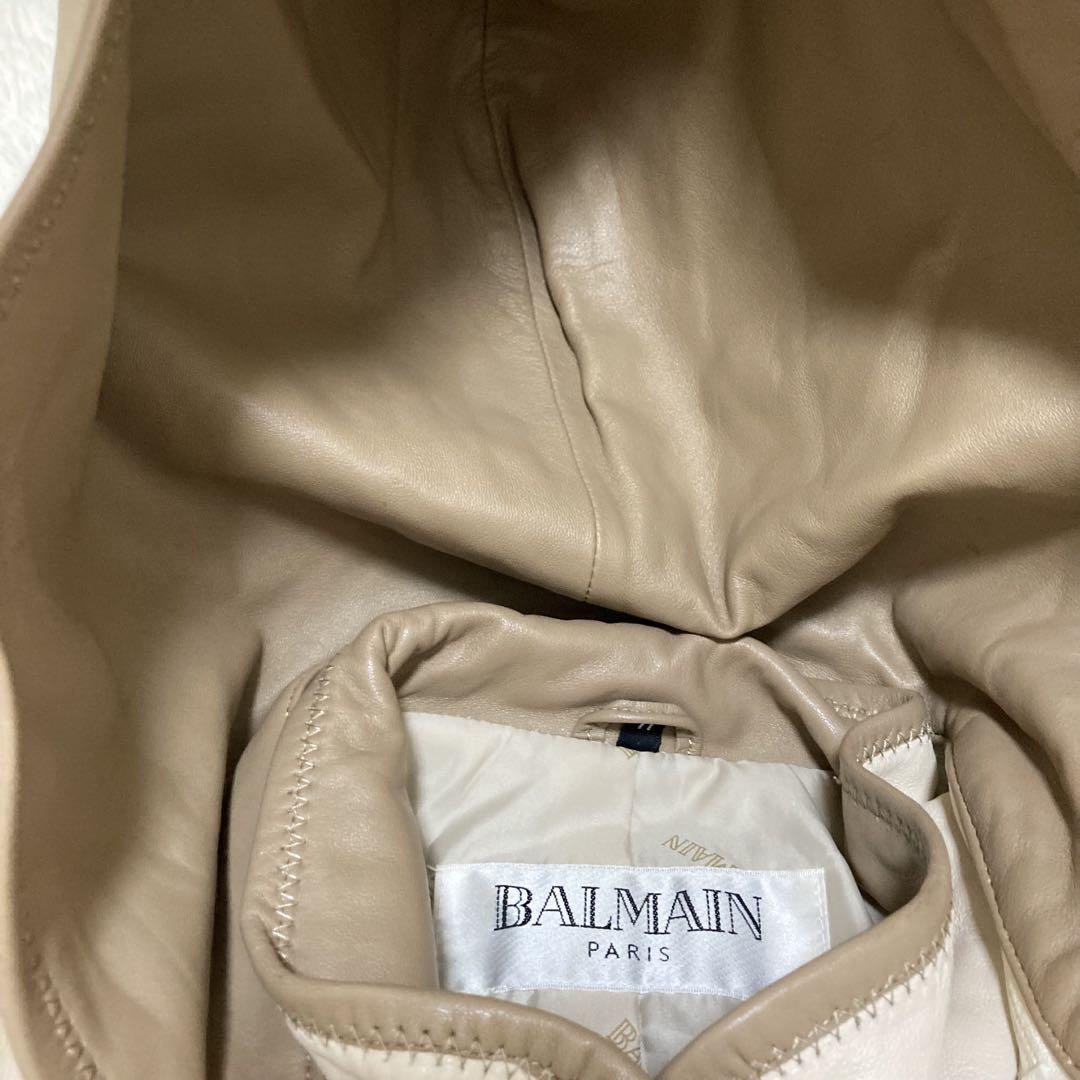 BALMAIN バルマン フード付きレザーコート ラムレザー