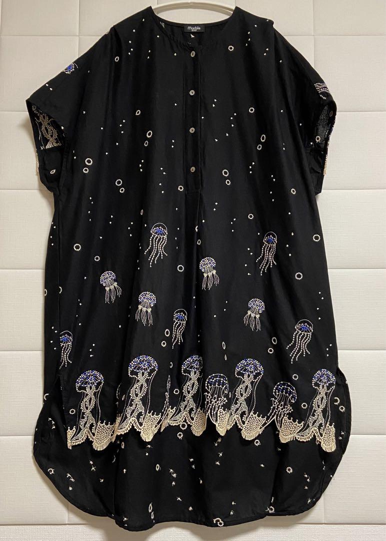 マーブルシュッド　クラゲレース　刺繍チュニック　綿麻　スカラップレース　リネン