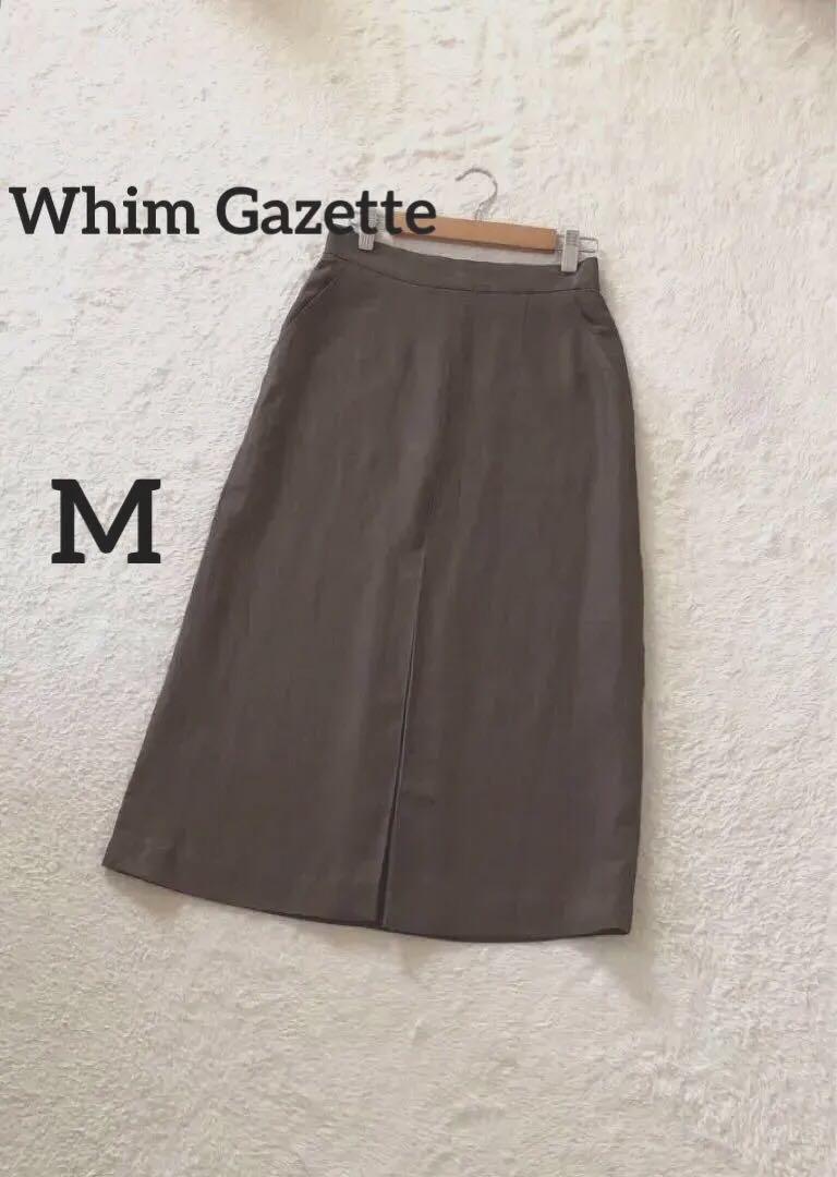 Whim Gazetteウィムガゼット ダークブラウン リネンタイトスカートM