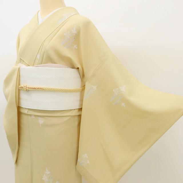 美品 高島屋謹製 夏着物 正絹 絽“砥粉色×天使のような唐花”小紋 E-79
